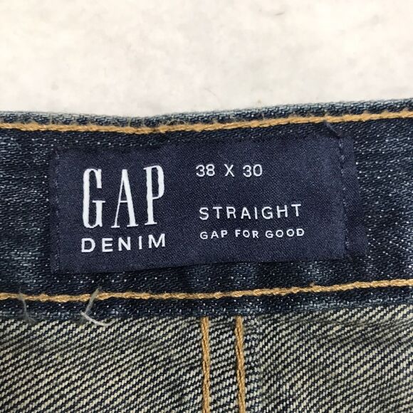 GAP Jean Men 38x30 Authentic Straight Dark Wash Whiskered Preppy Academia - Picture 12 of 15